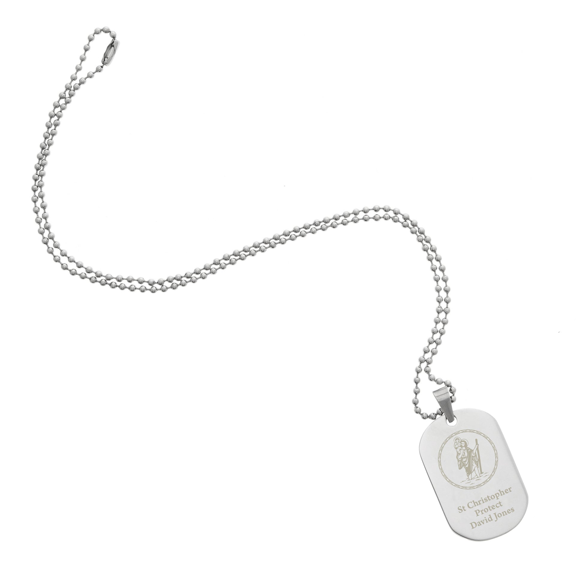 Personalised St Christopher Stainless Steel Dog Tag Necklace - MK&JD Gifts