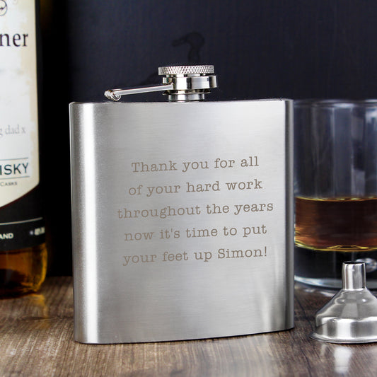 Personalised Any Message Stainless Steel Hip Flask - MK&JD Gifts