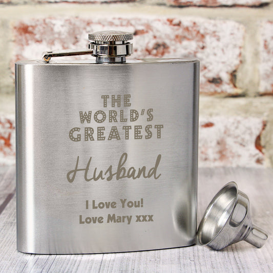 Personalised 'The World's Greatest' Hip Flask - MK&JD Gifts
