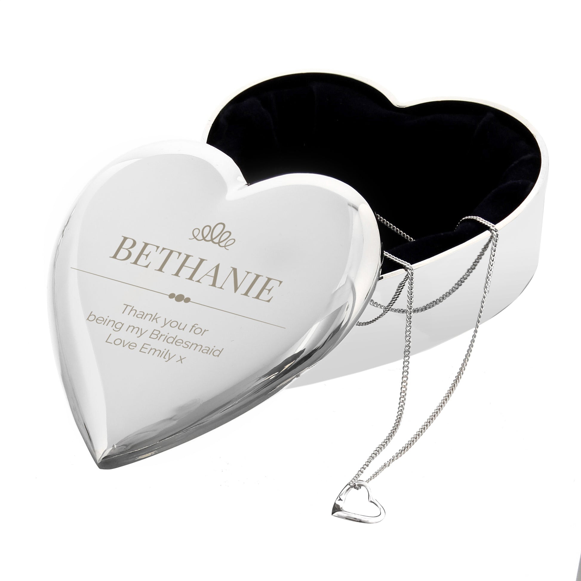 Personalised Elegant Crown Heart Trinket Box & Sterling Silver Necklace Set - MK&JD Gifts