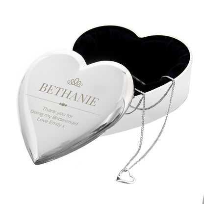 Personalised Elegant Crown Heart Trinket Box & Sterling Silver Necklace Set - MK&JD Gifts