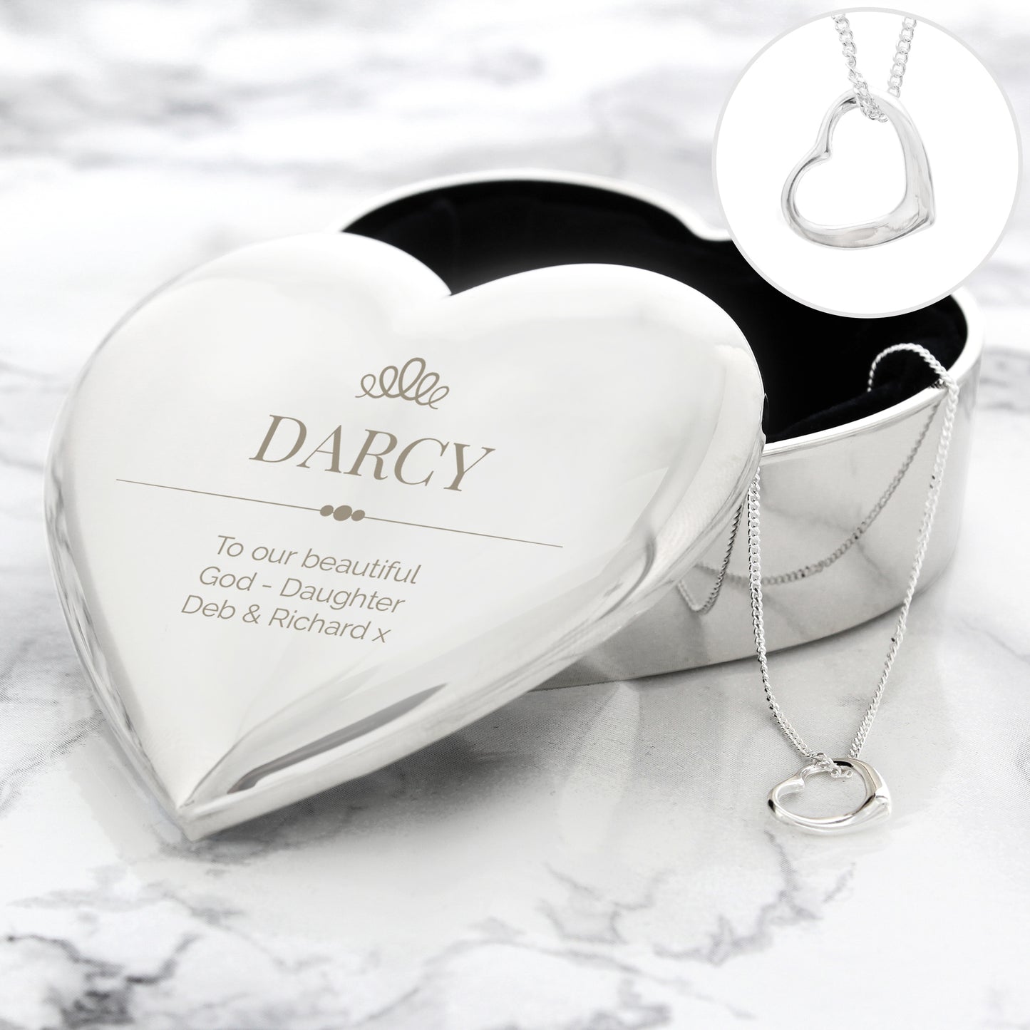 Personalised Elegant Crown Heart Trinket Box & Sterling Silver Necklace Set - MK&JD Gifts