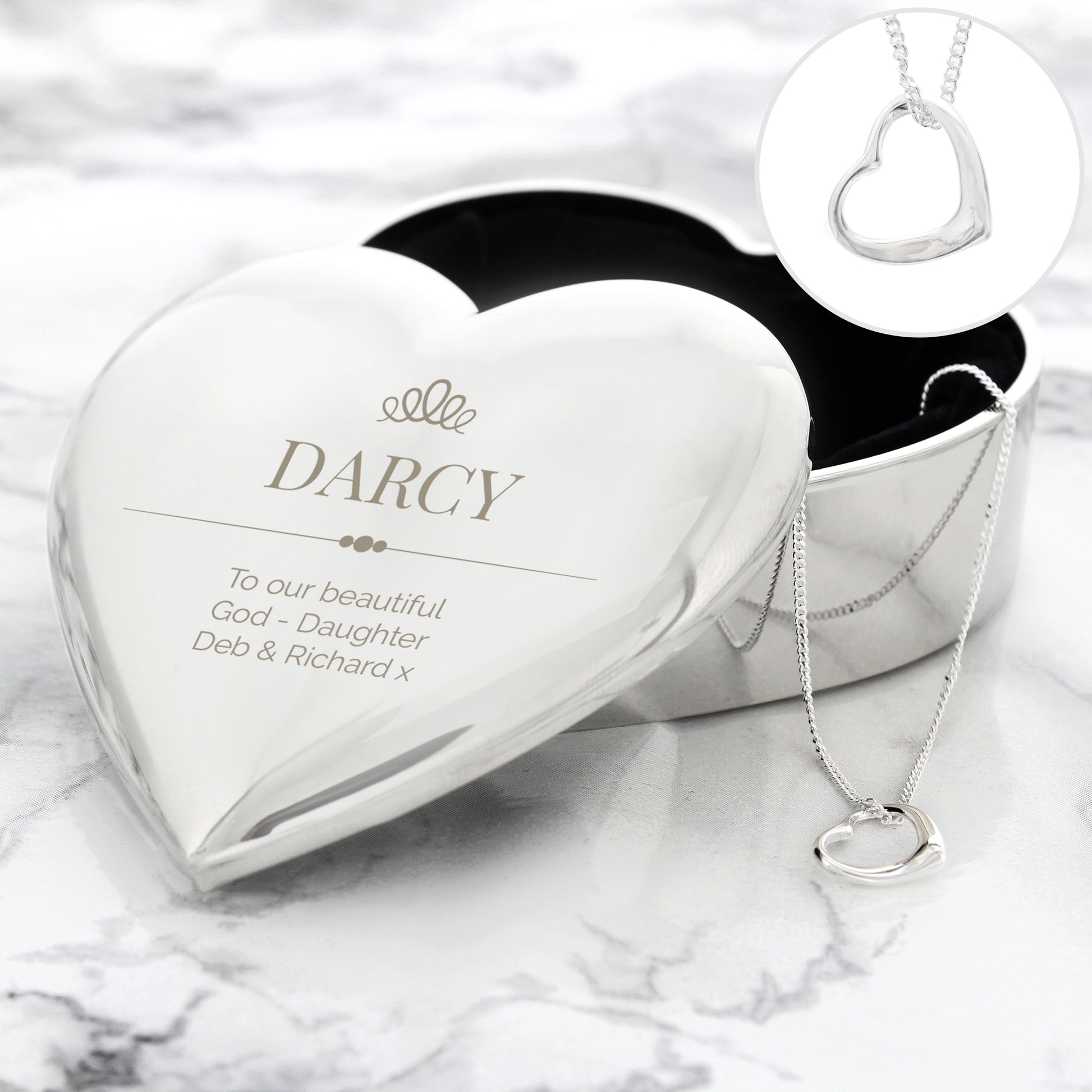 Personalised Elegant Crown Heart Trinket Box & Sterling Silver Necklace Set - MK&JD Gifts