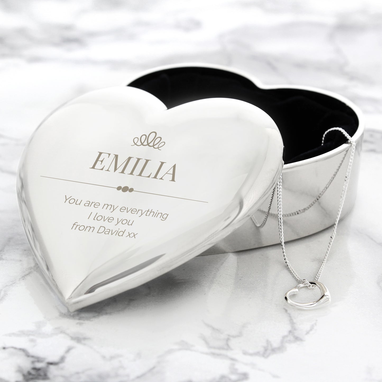 Personalised Elegant Crown Heart Trinket Box & Sterling Silver Necklace Set - MK&JD Gifts