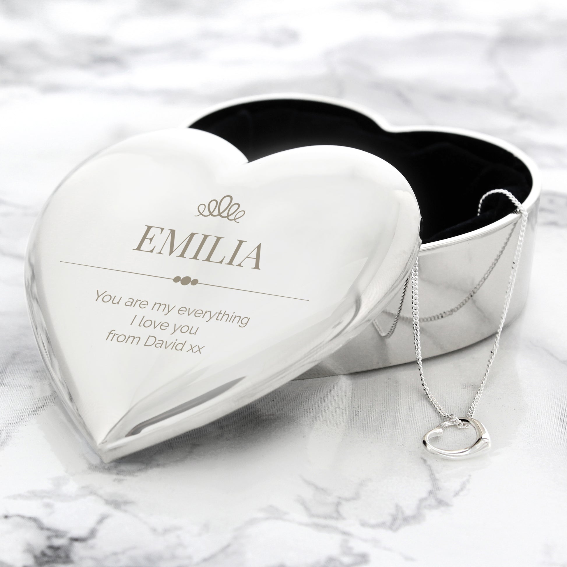 Personalised Elegant Crown Heart Trinket Box & Sterling Silver Necklace Set - MK&JD Gifts