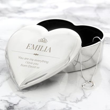 Personalised Elegant Crown Heart Trinket Box & Sterling Silver Necklace Set - MK&JD Gifts