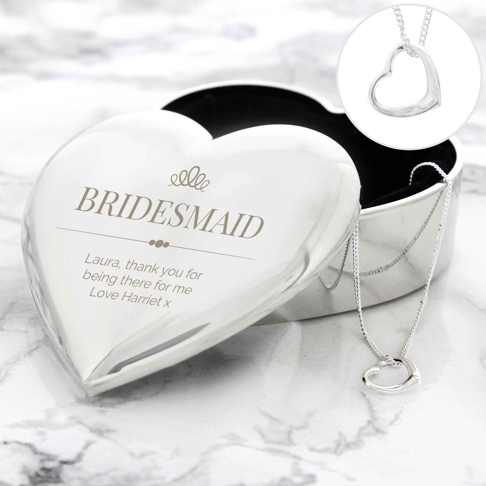 Personalised Elegant Crown Heart Trinket Box & Sterling Silver Necklace Set - MK&JD Gifts