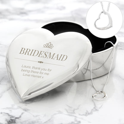 Personalised Elegant Crown Heart Trinket Box & Sterling Silver Necklace Set - MK&JD Gifts