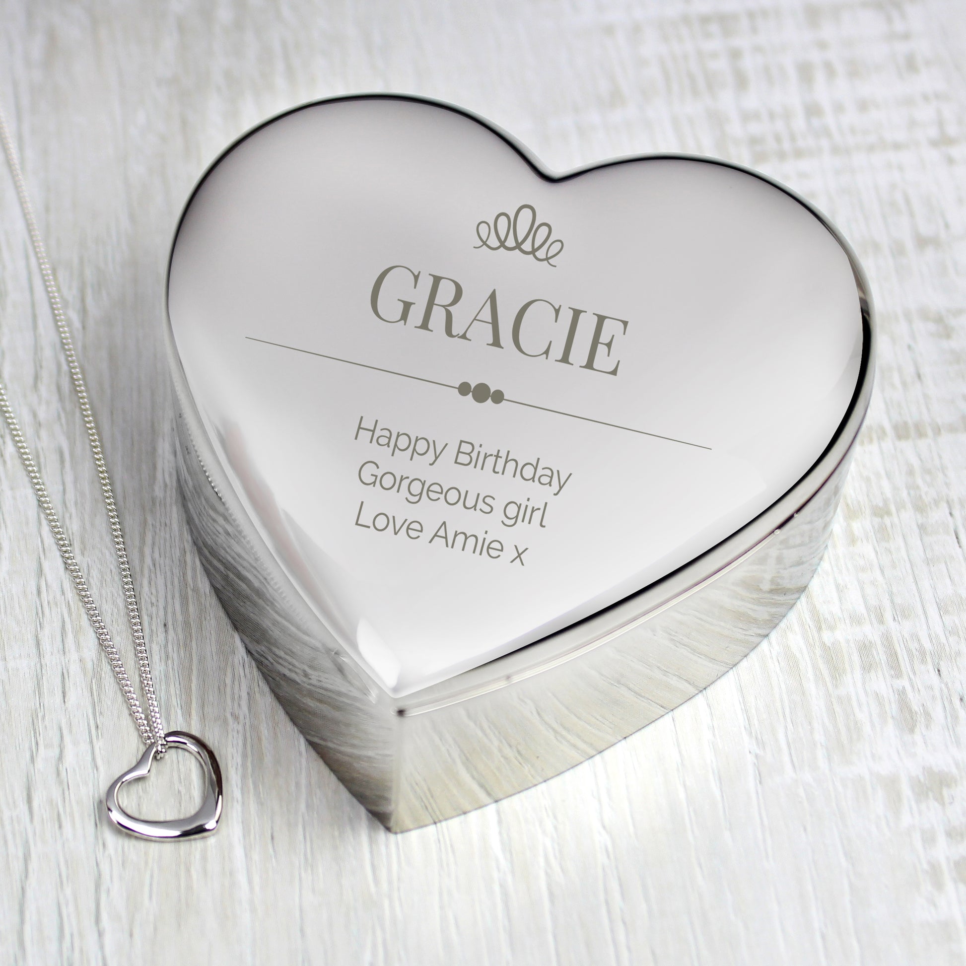 Personalised Elegant Crown Heart Trinket Box & Sterling Silver Necklace Set - MK&JD Gifts