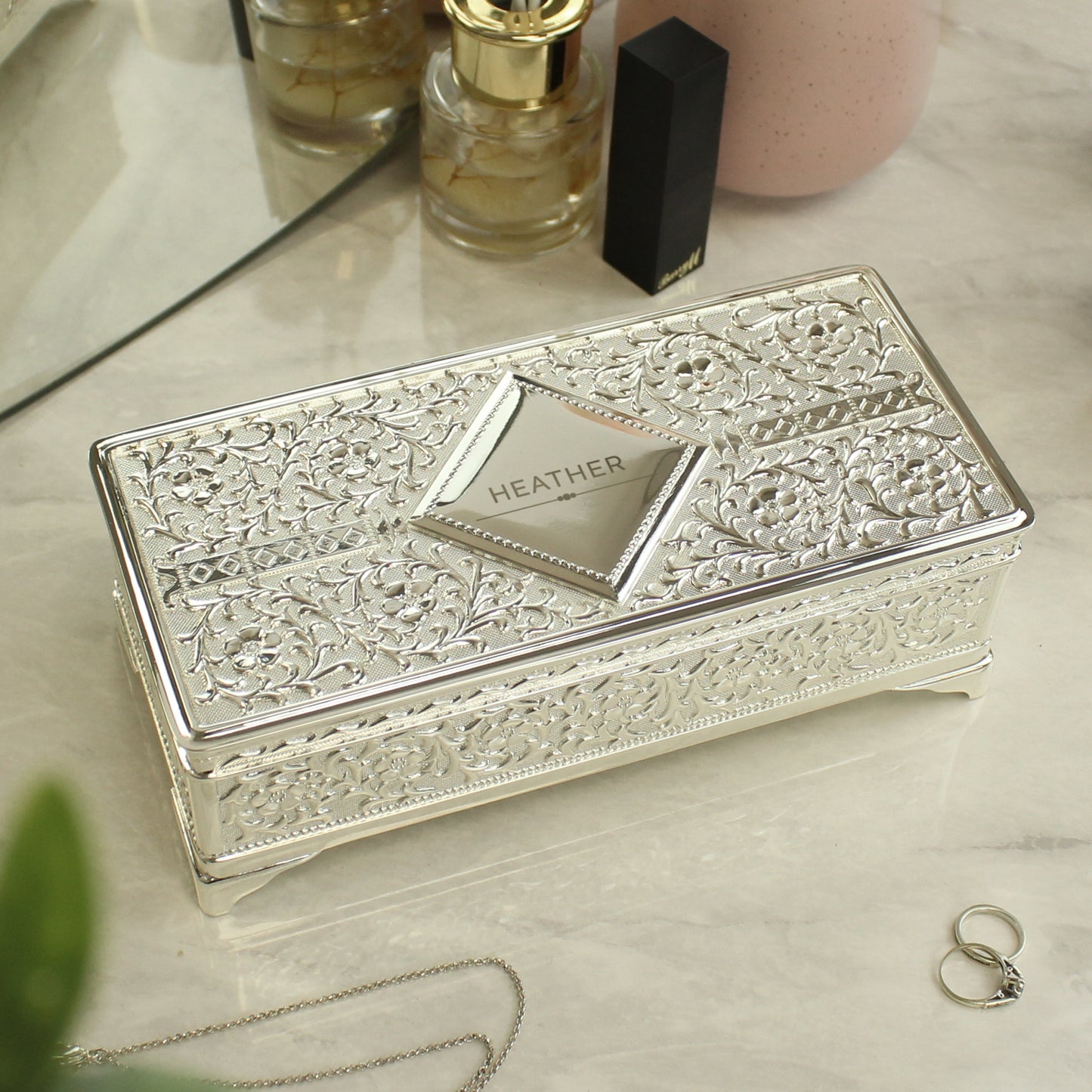 Personalised Classic Antique Silver Plated Jewellery Box