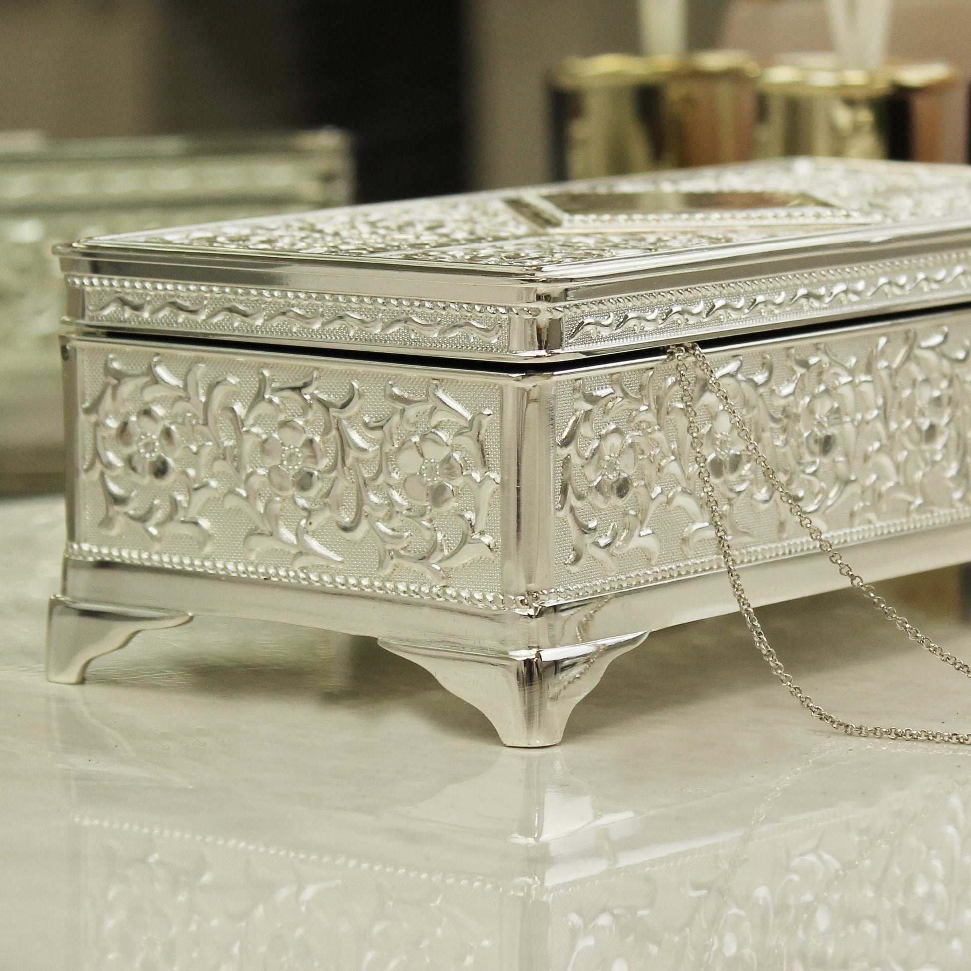 Personalised Swirls & Hearts Antique Silver Plated Jewellery Box - MK&JD Gifts
