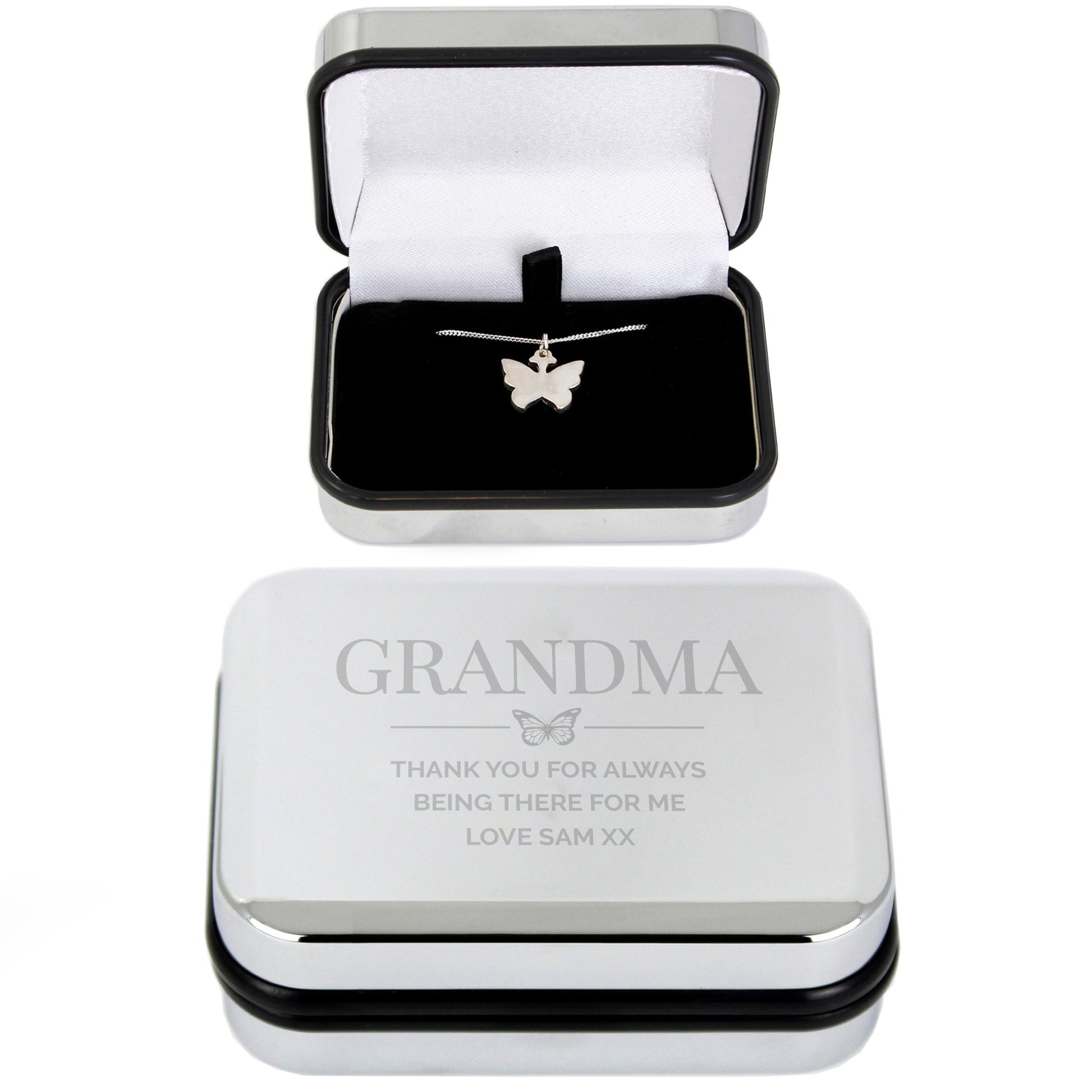 Personalised Box and Butterfly Necklace - MK&JD Gifts
