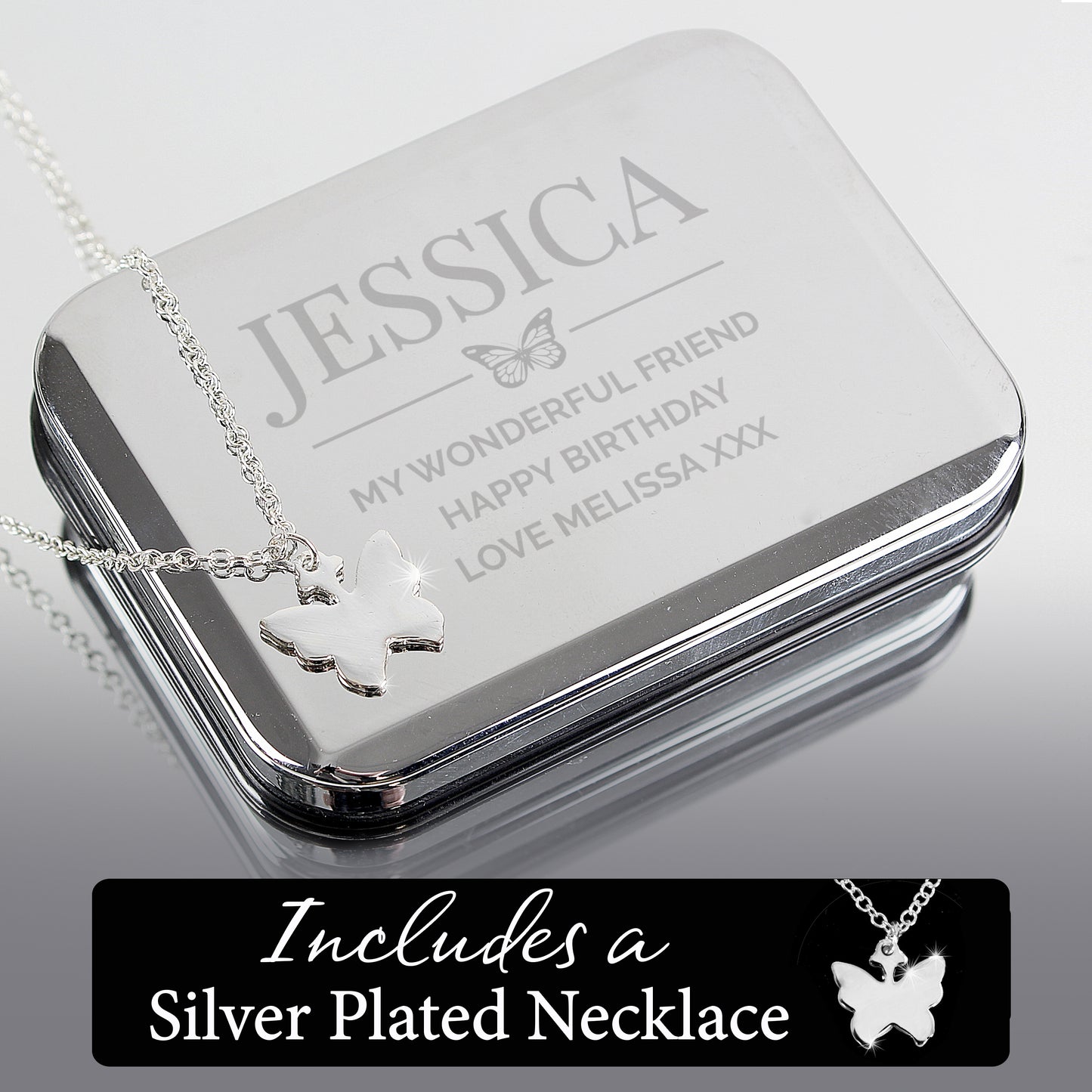 Personalised Box and Butterfly Necklace - MK&JD Gifts