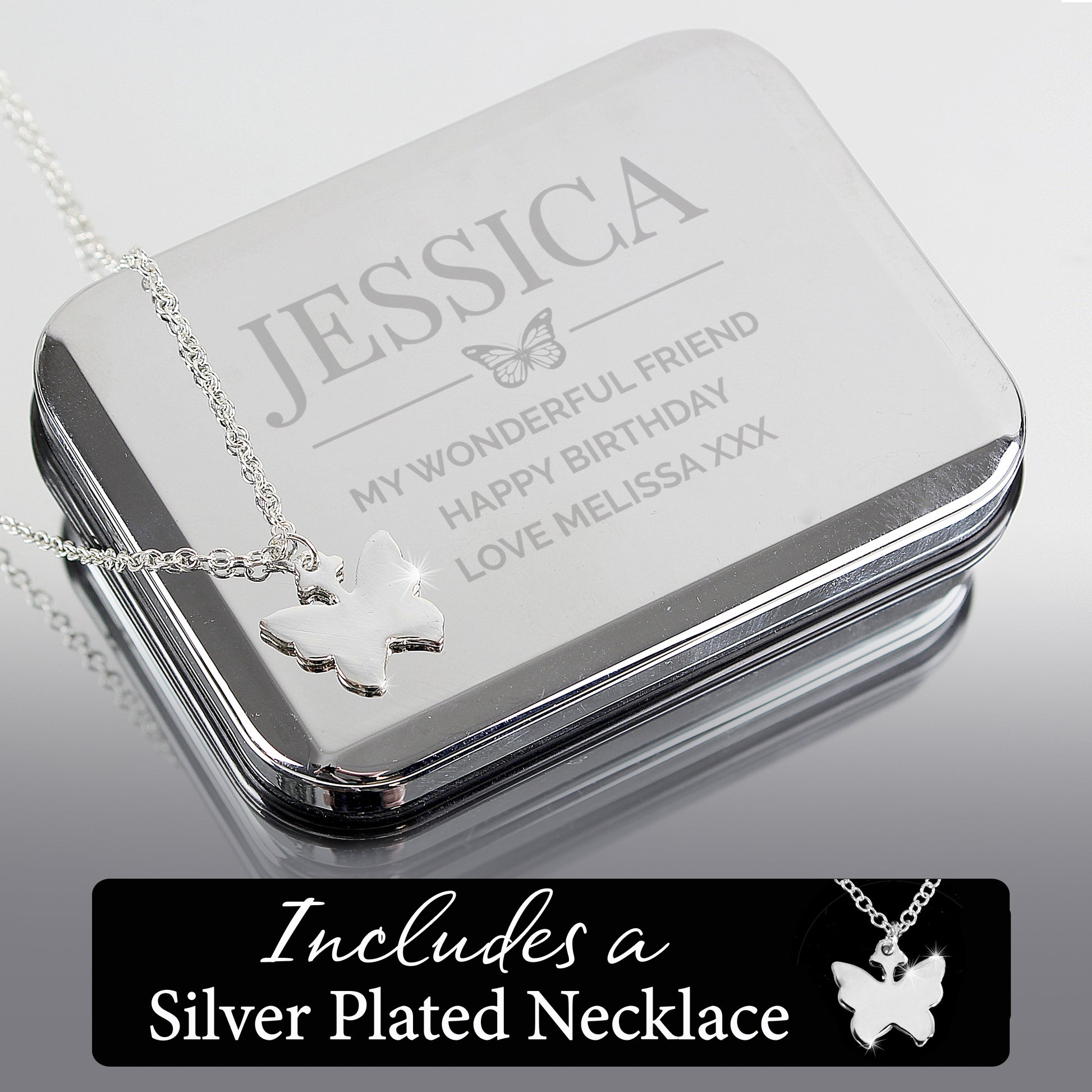 Personalised Box and Butterfly Necklace - MK&JD Gifts