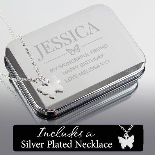 Personalised Box and Butterfly Necklace - MK&JD Gifts