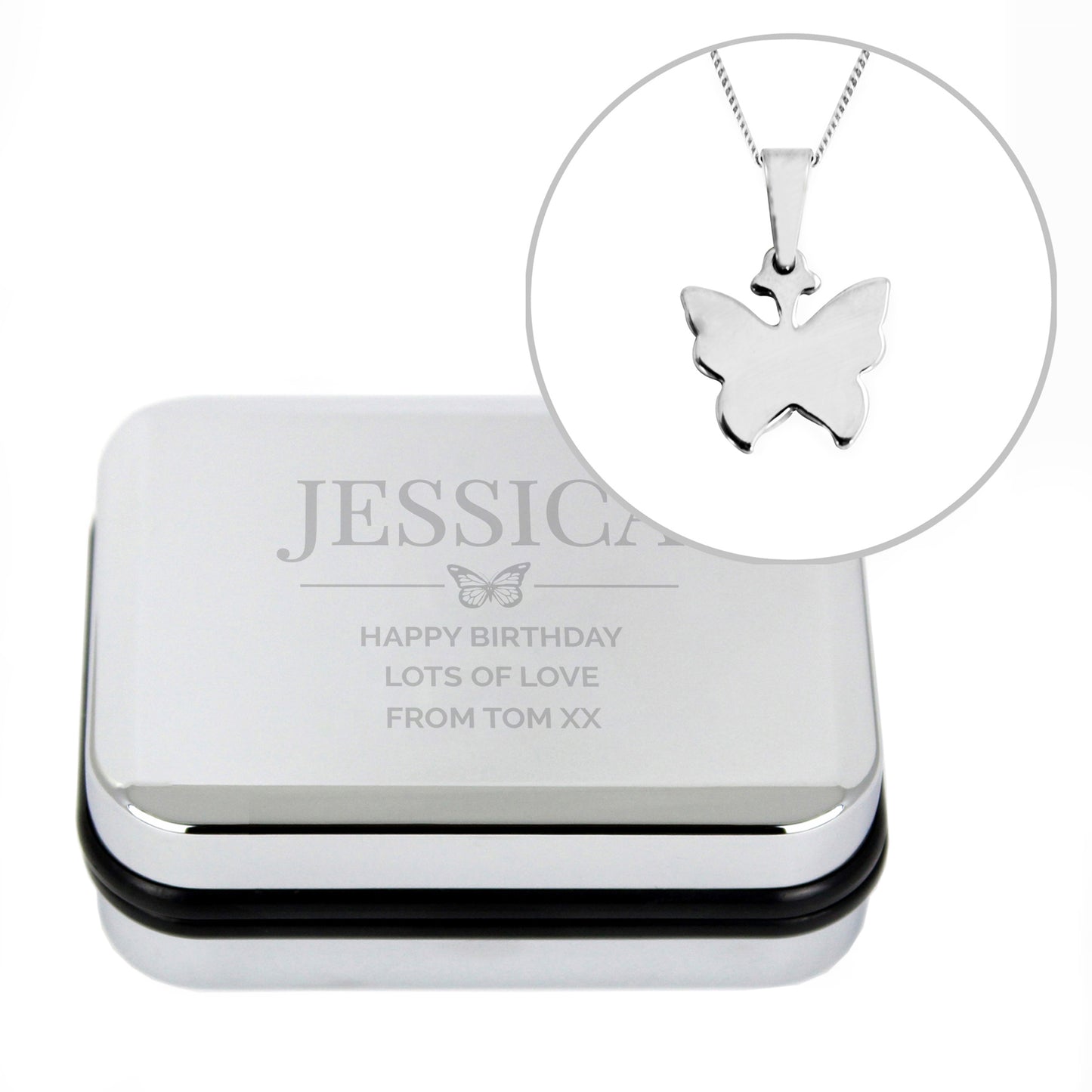 Personalised Box and Butterfly Necklace - MK&JD Gifts