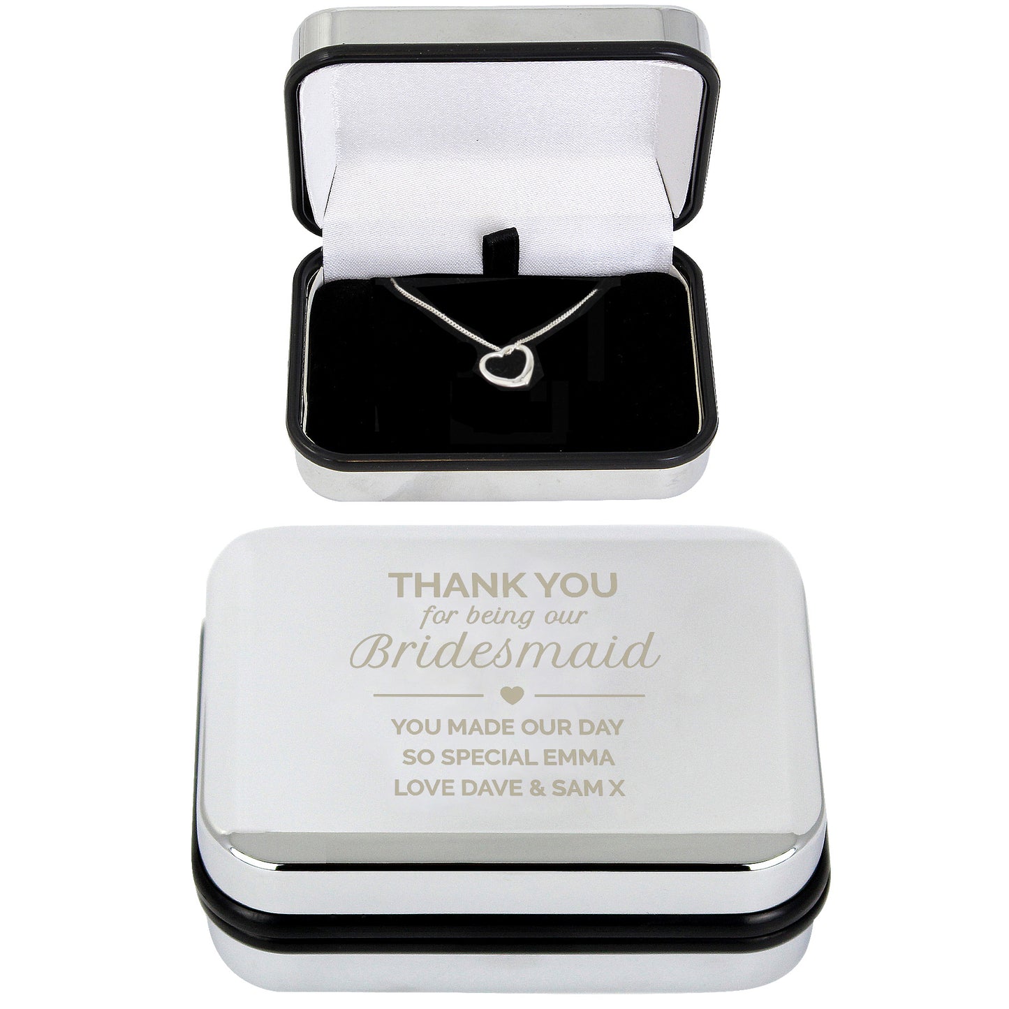 Personalised Bridesmaid Box and Sterling Silver Heart Necklace - MK&JD Gifts