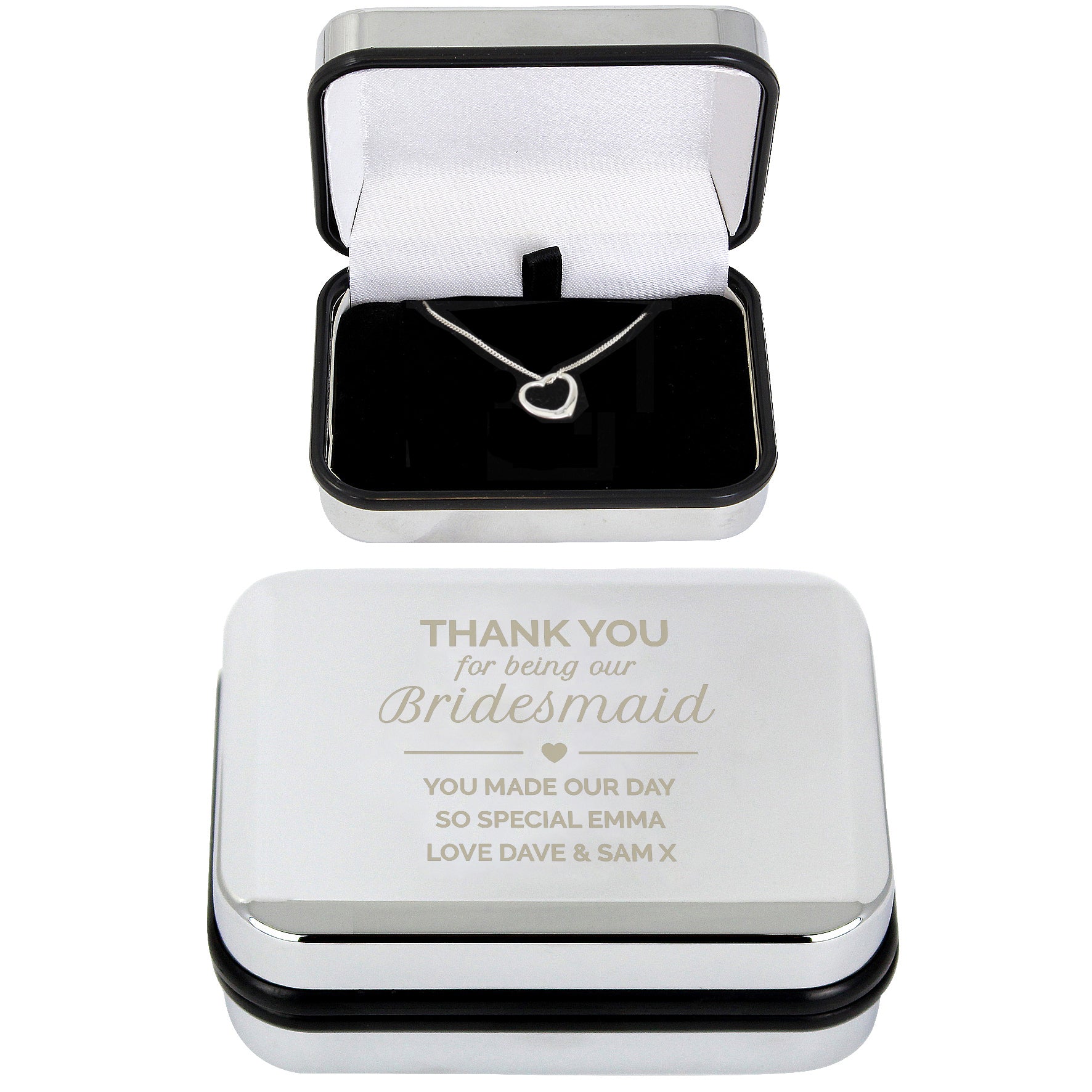 Personalised Bridesmaid Box and Sterling Silver Heart Necklace - MK&JD Gifts
