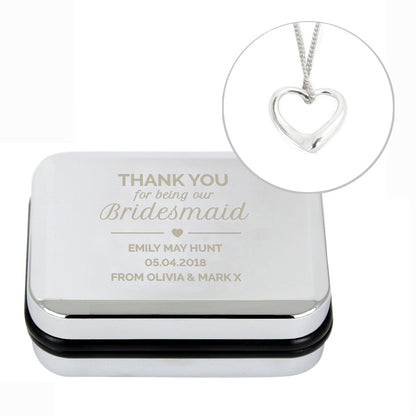 Personalised Bridesmaid Box and Sterling Silver Heart Necklace - MK&JD Gifts