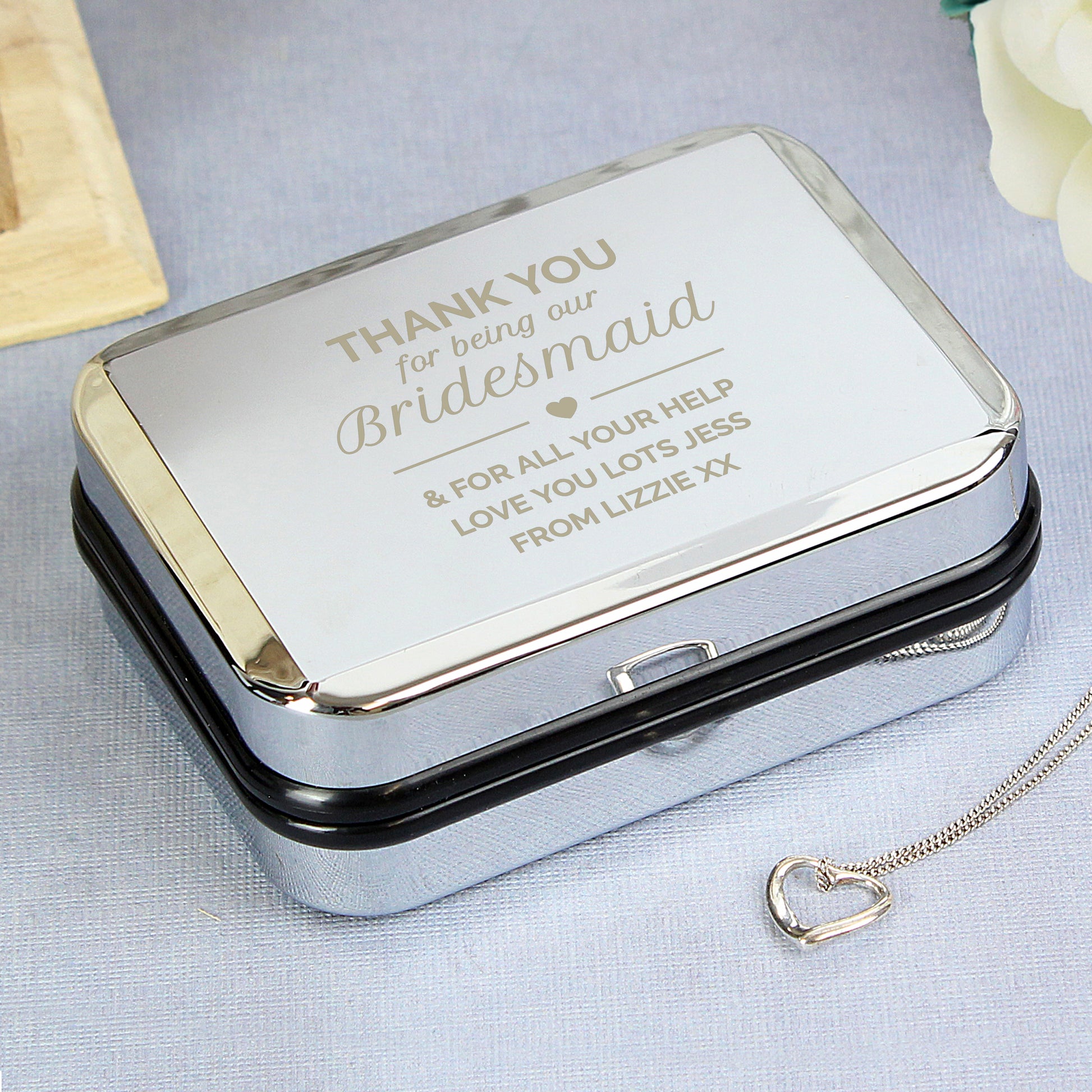 Personalised Bridesmaid Box and Sterling Silver Heart Necklace - MK&JD Gifts