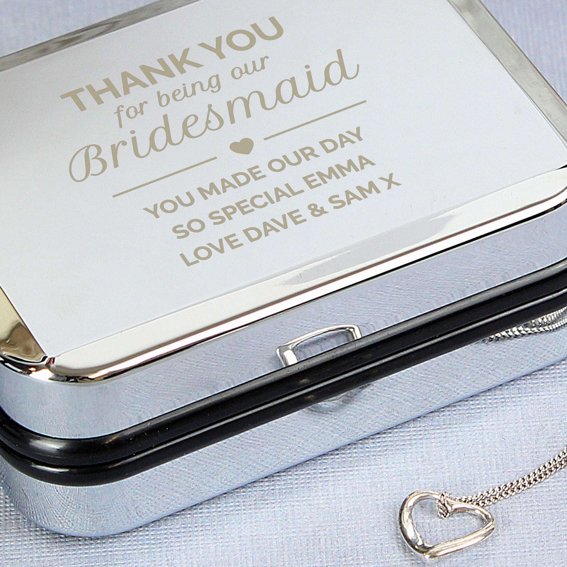 Personalised Bridesmaid Box and Sterling Silver Heart Necklace - MK&JD Gifts