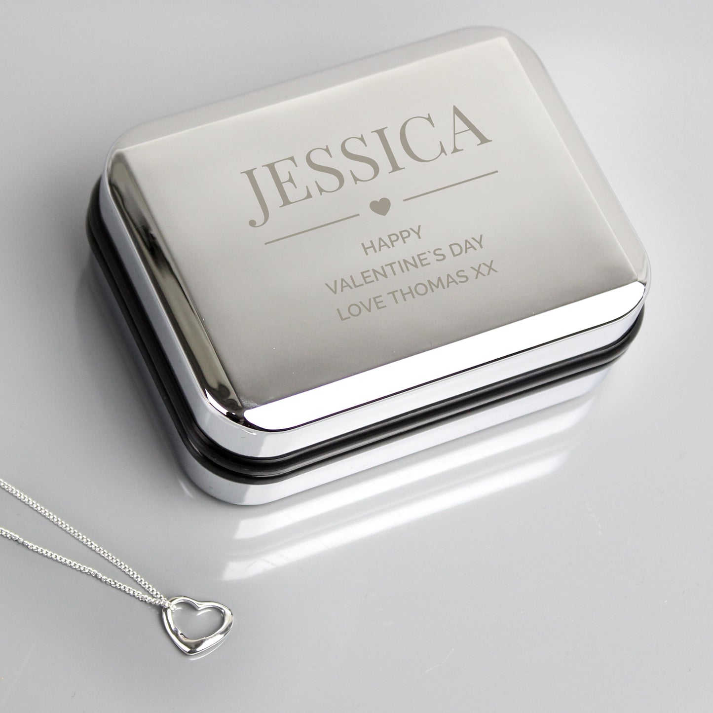 Personalised Box and Sterling Silver Heart Necklace