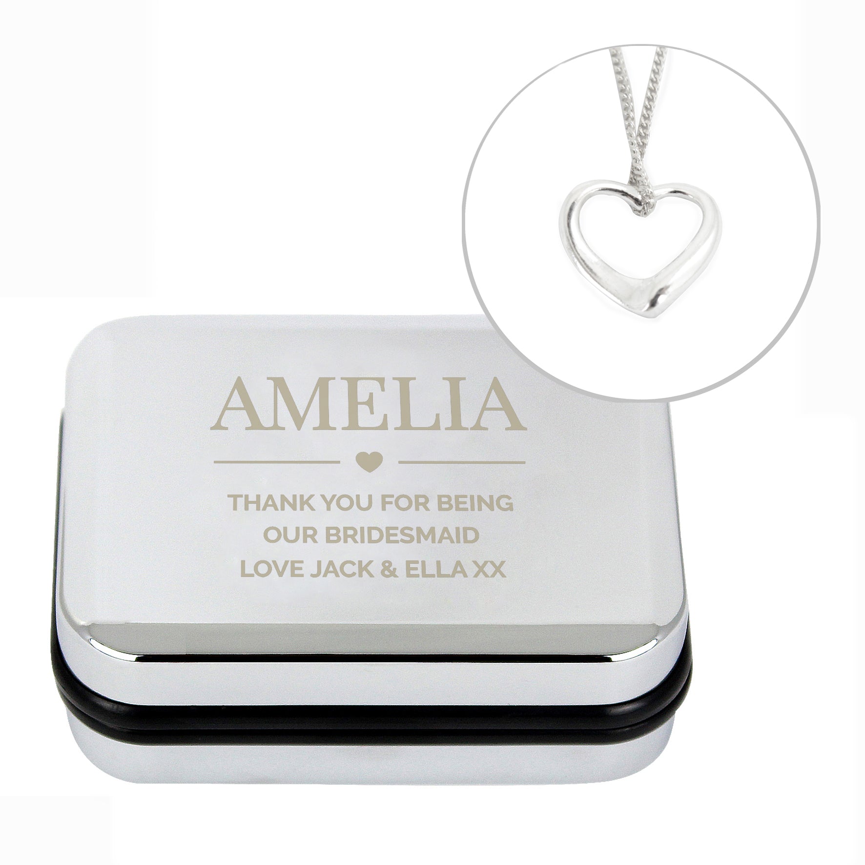 Personalised Box and Sterling Silver Heart Necklace - MK&JD Gifts