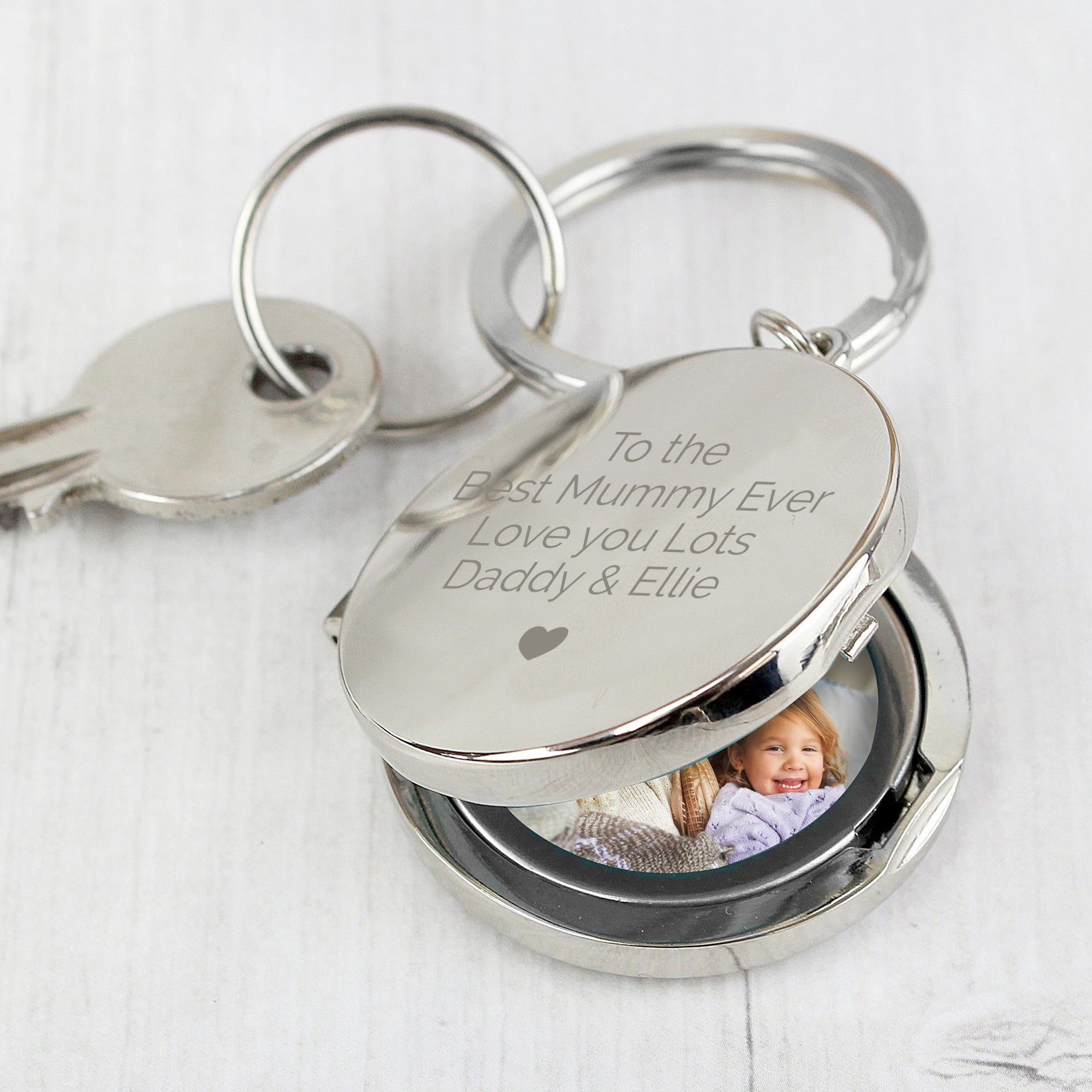Personalised Heart Motif Round Photo Keyring - MK&JD Gifts