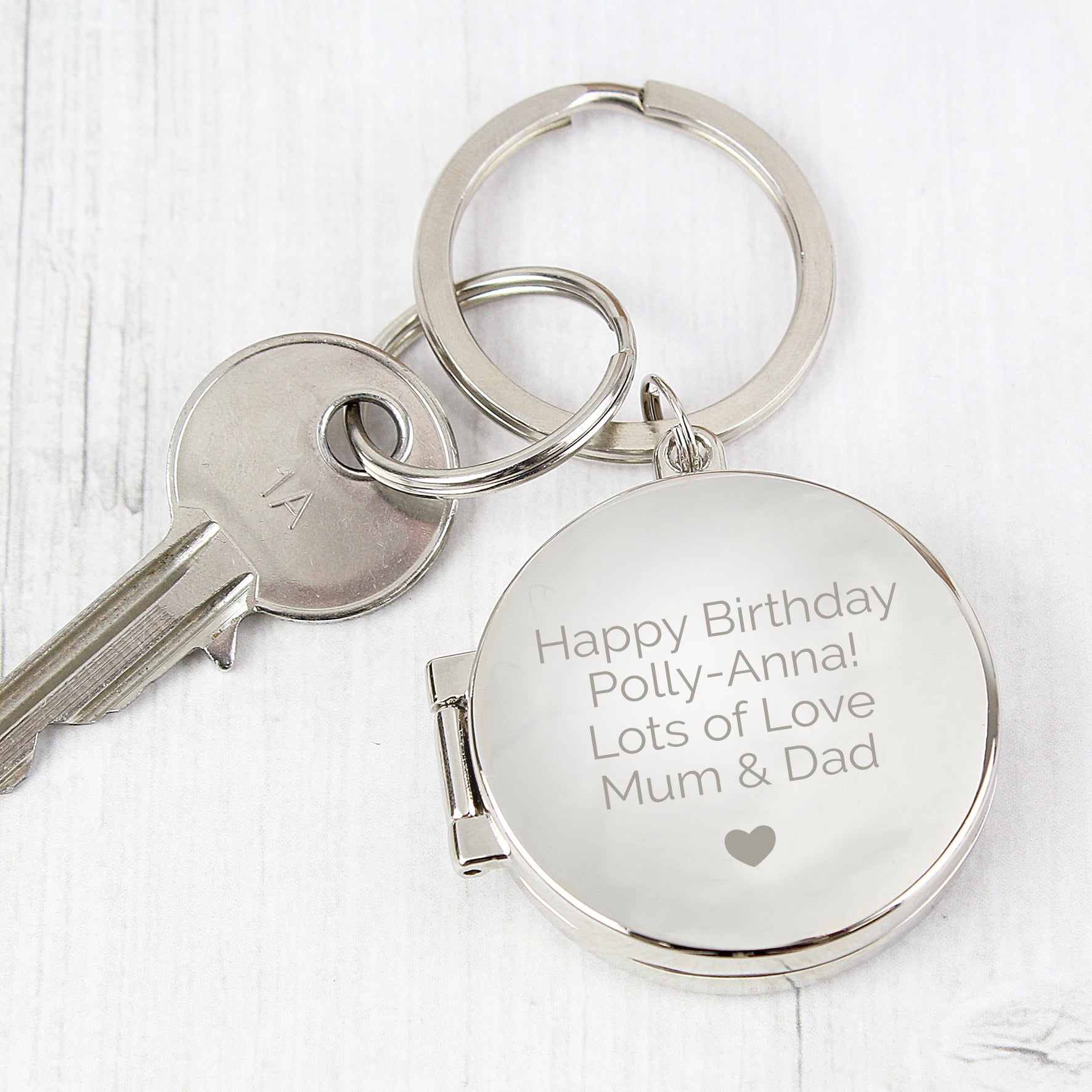 Personalised Heart Motif Round Photo Keyring - MK&JD Gifts