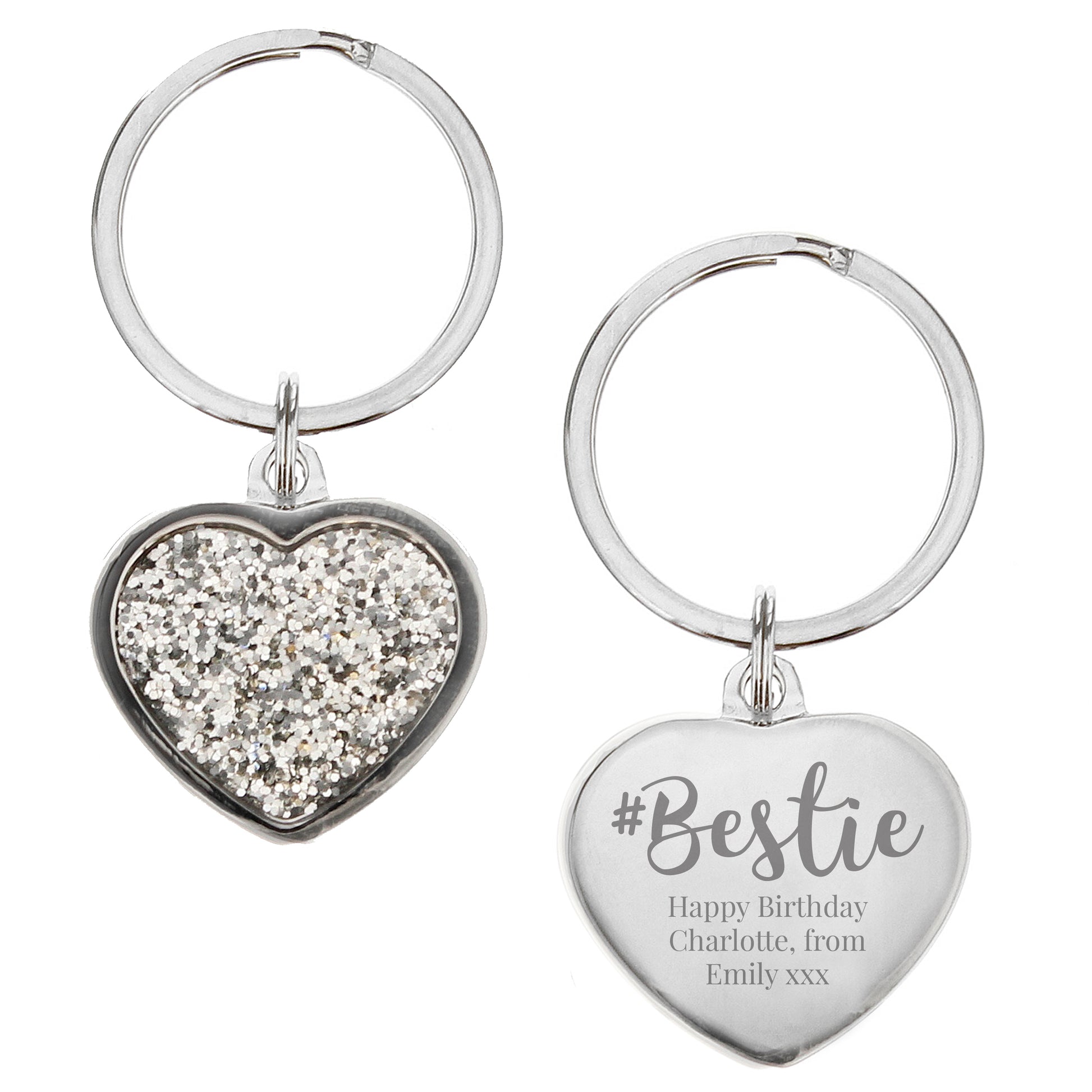 Personalised #Bestie Diamante Heart Keyring - MK&JD Gifts