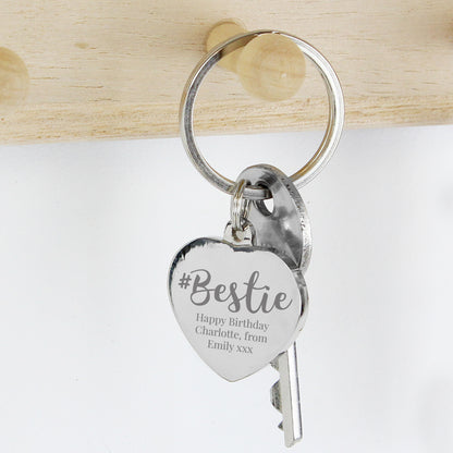 Personalised #Bestie Diamante Heart Keyring - MK&JD Gifts