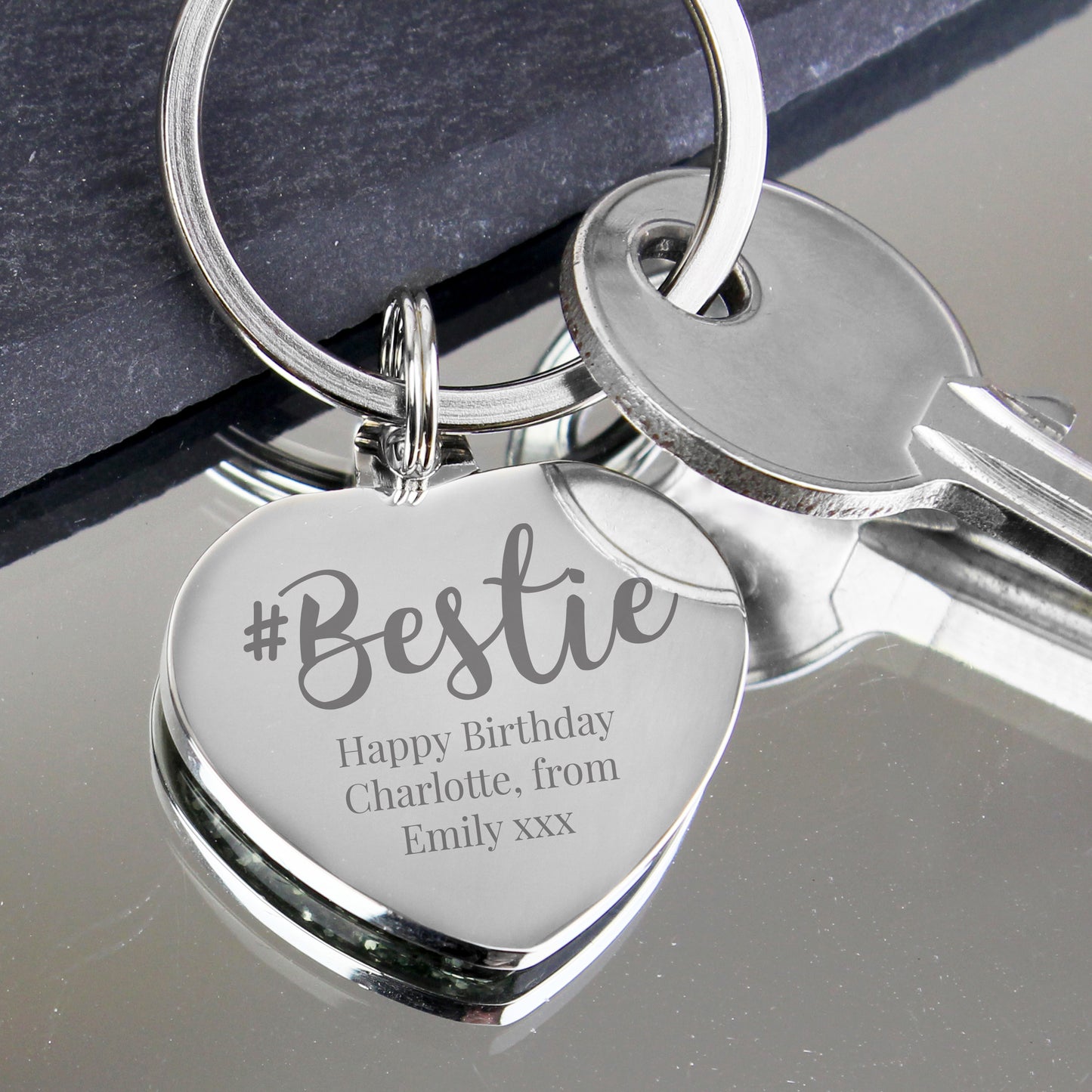 Personalised #Bestie Diamante Heart Keyring - MK&JD Gifts