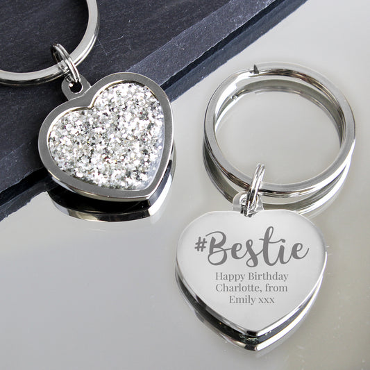 Personalised #Bestie Diamante Heart Keyring - MK&JD Gifts