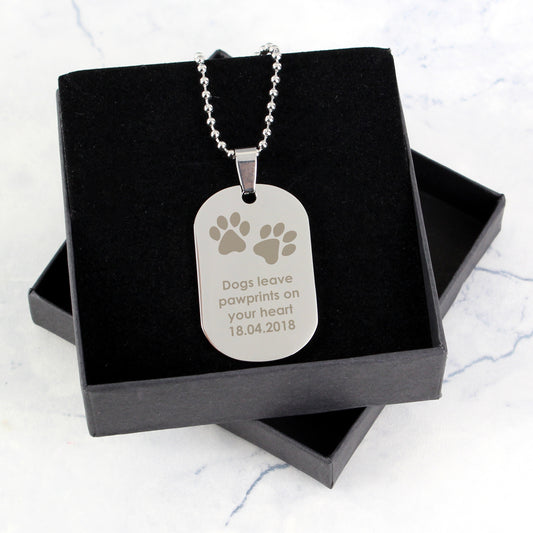 Personalised Paw Prints Stainless Steel Dog Tag Necklace - MK&JD Gifts