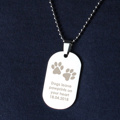 Personalised Paw Prints Stainless Steel Dog Tag Necklace - MK&JD Gifts