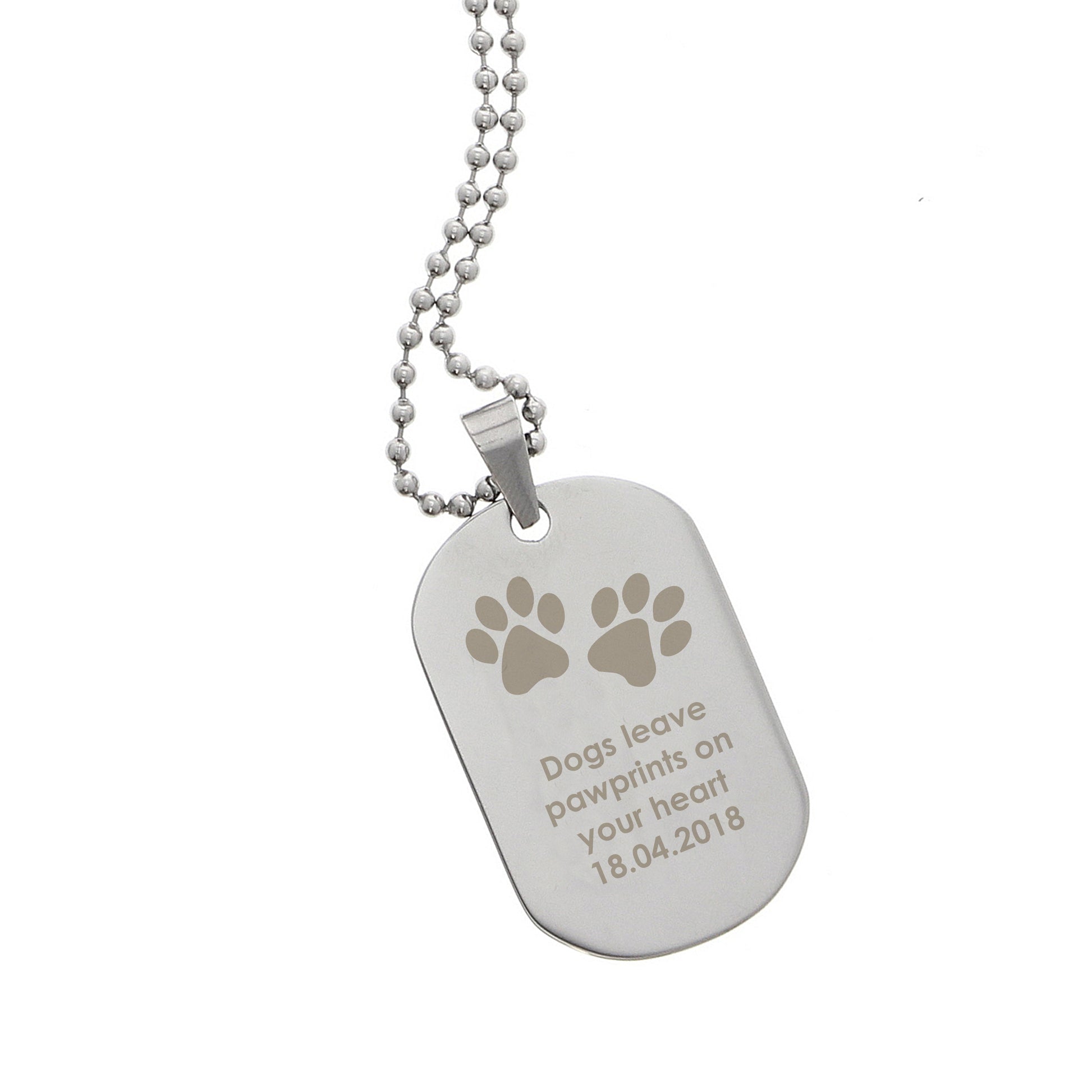 Personalised Paw Prints Stainless Steel Dog Tag Necklace - MK&JD Gifts