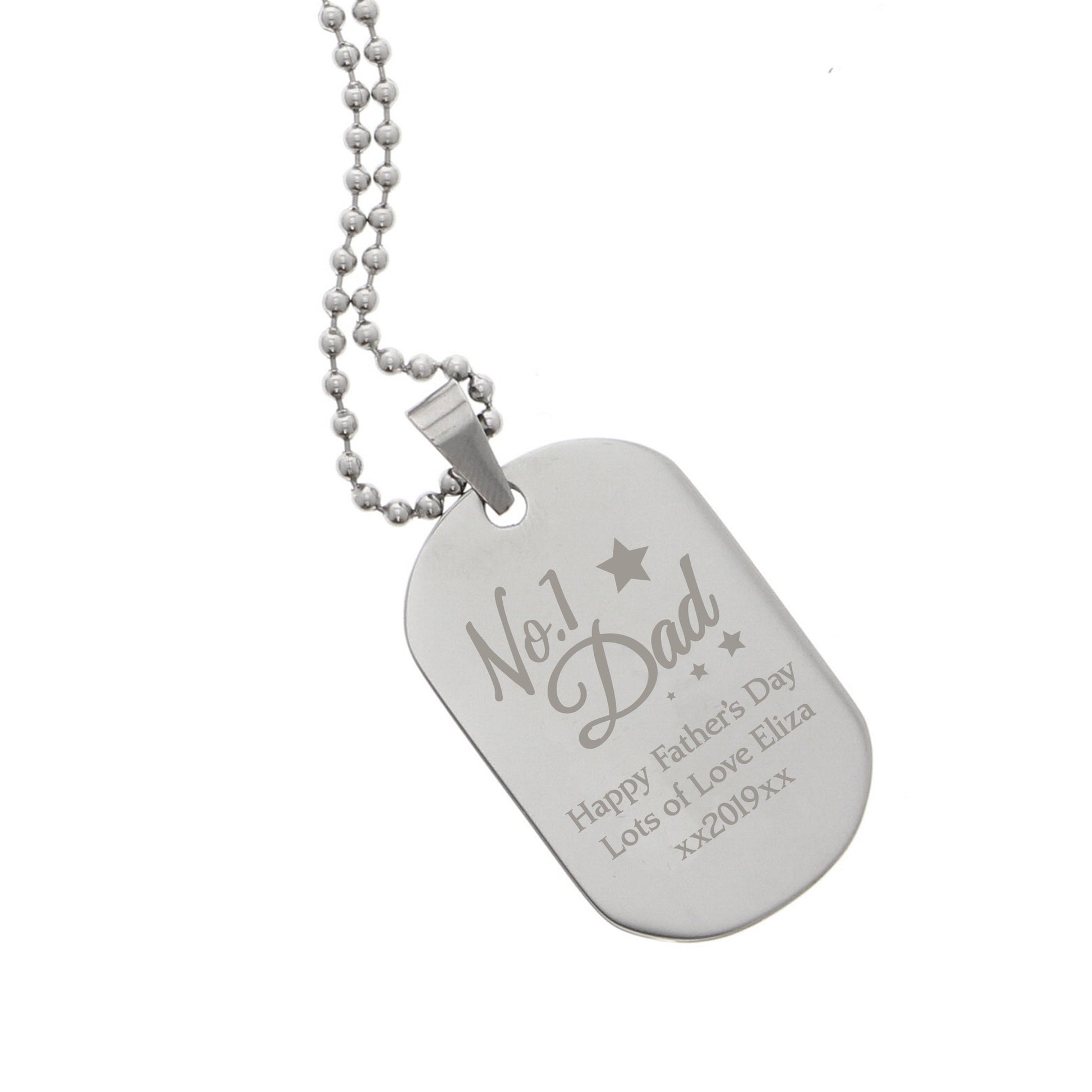 Personalised No.1 Dad Stainless Steel Dog Tag Necklace - MK&JD Gifts