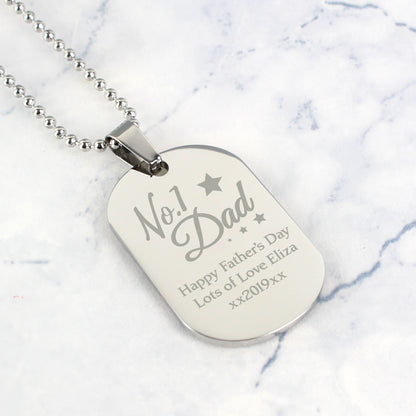 Personalised No.1 Dad Stainless Steel Dog Tag Necklace - MK&JD Gifts