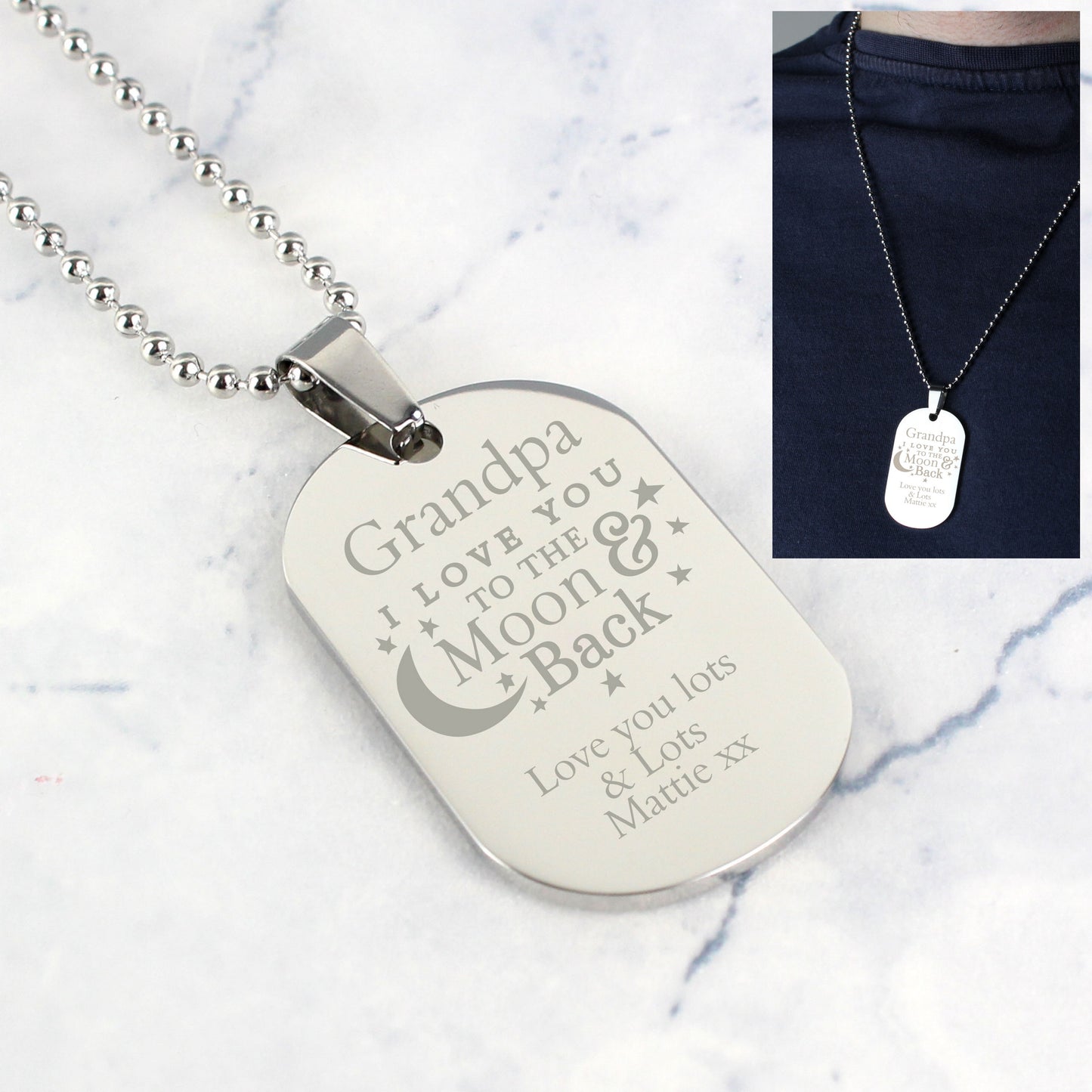 Personalised 'To The Moon & Back...' Stainless Steel Dog Tag Necklace - MK&JD Gifts