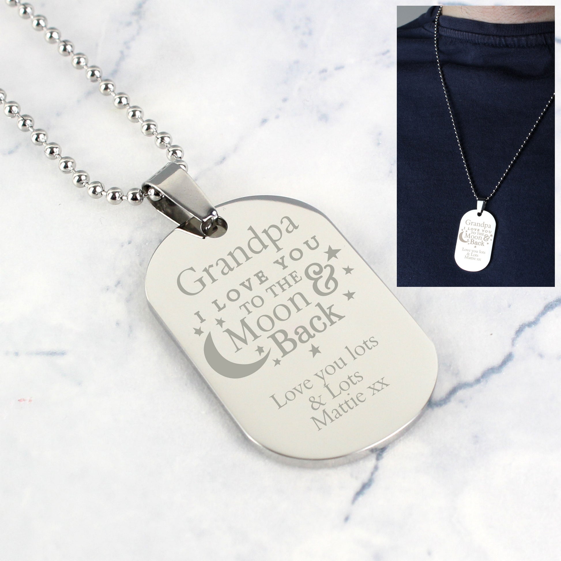 Personalised 'To The Moon & Back...' Stainless Steel Dog Tag Necklace - MK&JD Gifts