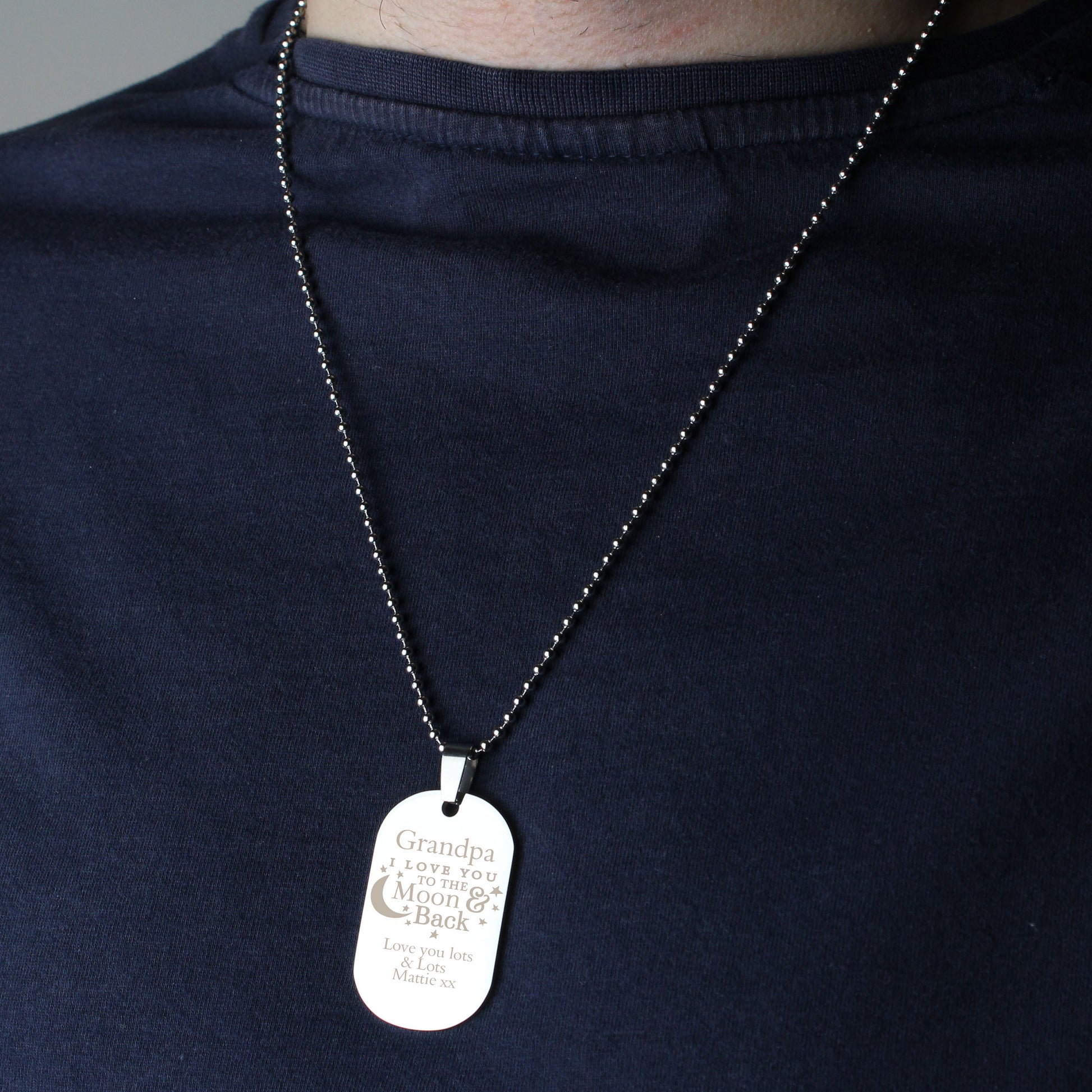 Personalised 'To The Moon & Back...' Stainless Steel Dog Tag Necklace - MK&JD Gifts