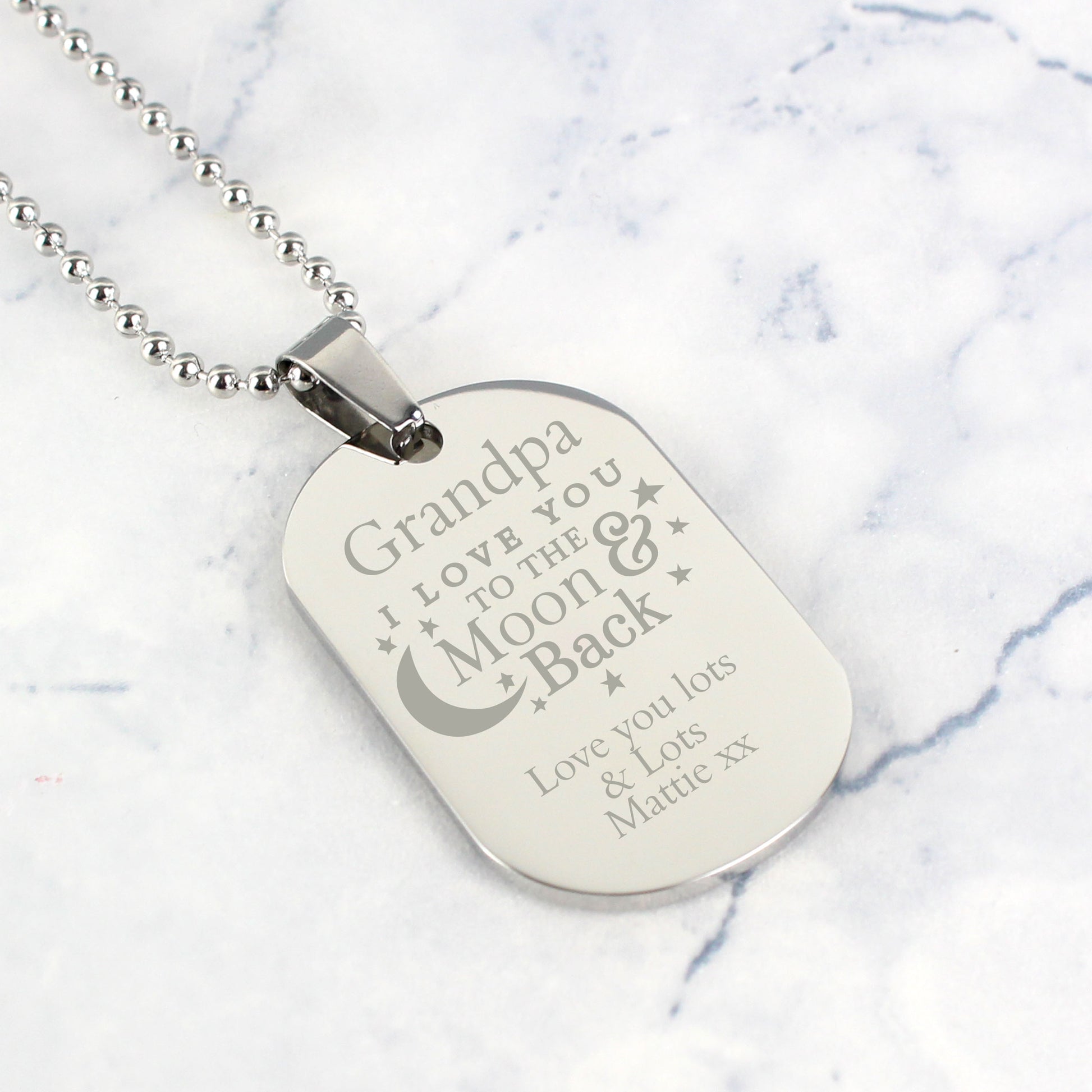 Personalised 'To The Moon & Back...' Stainless Steel Dog Tag Necklace - MK&JD Gifts