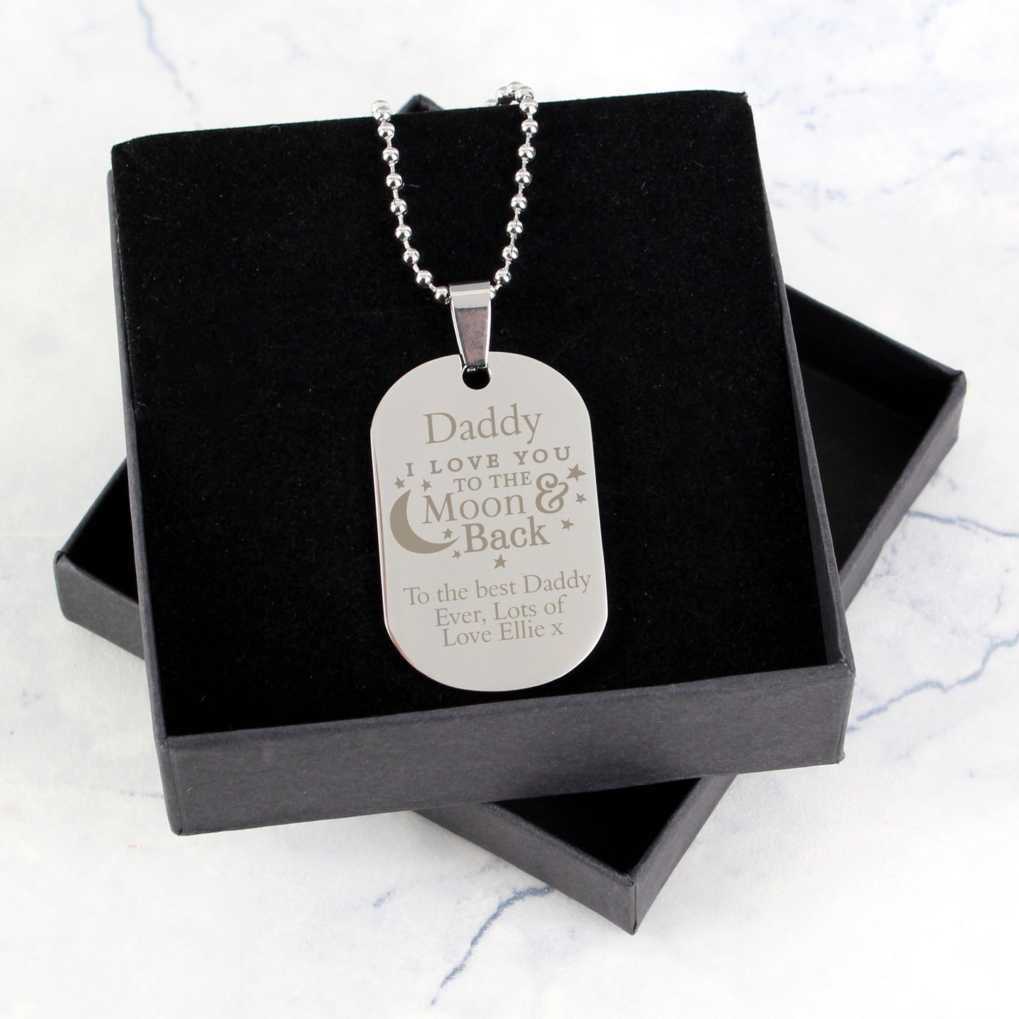 Personalised 'To The Moon & Back...' Stainless Steel Dog Tag Necklace - MK&JD Gifts