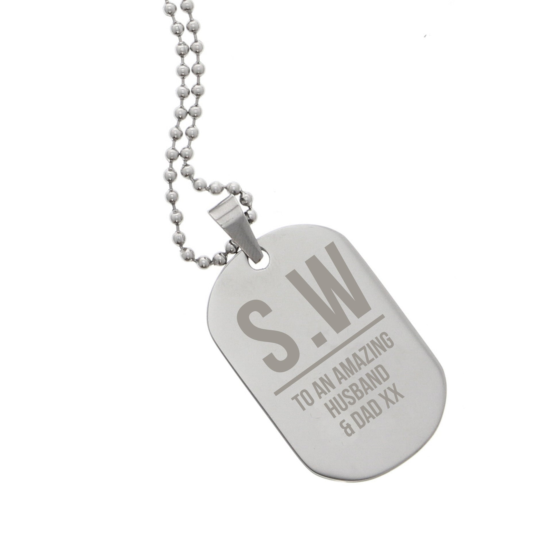 Personalised Initials Stainless Steel Dog Tag Necklace - MK&JD Gifts