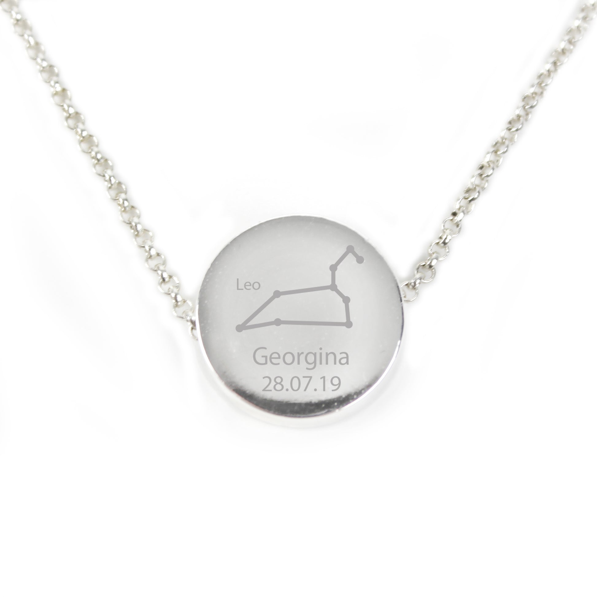 Personalised Leo Zodiac Star Sign Silver Tone Necklace (July 23rd - August 22nd) - MK&JD Gifts