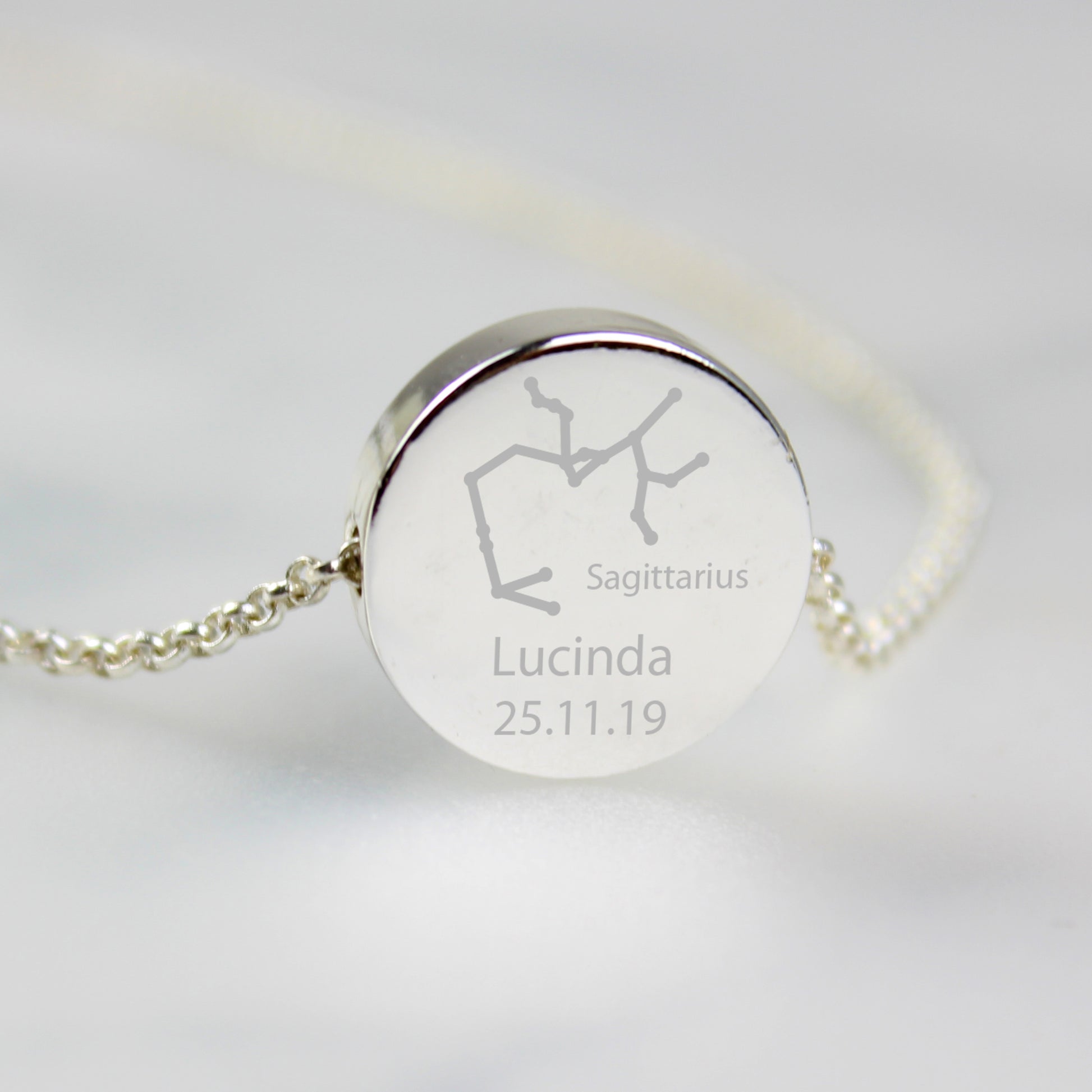 Personalised Sagittarius Zodiac Star Sign Silver Tone Necklace (November 22nd - December 21st) - MK&JD Gifts
