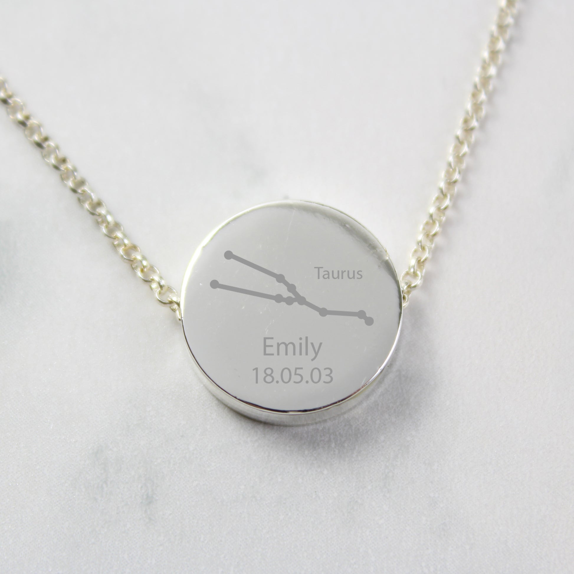 Personalised Taurus Zodiac Star Sign  Silver Tone Necklace (April 20th - May 20th) - MK&JD Gifts