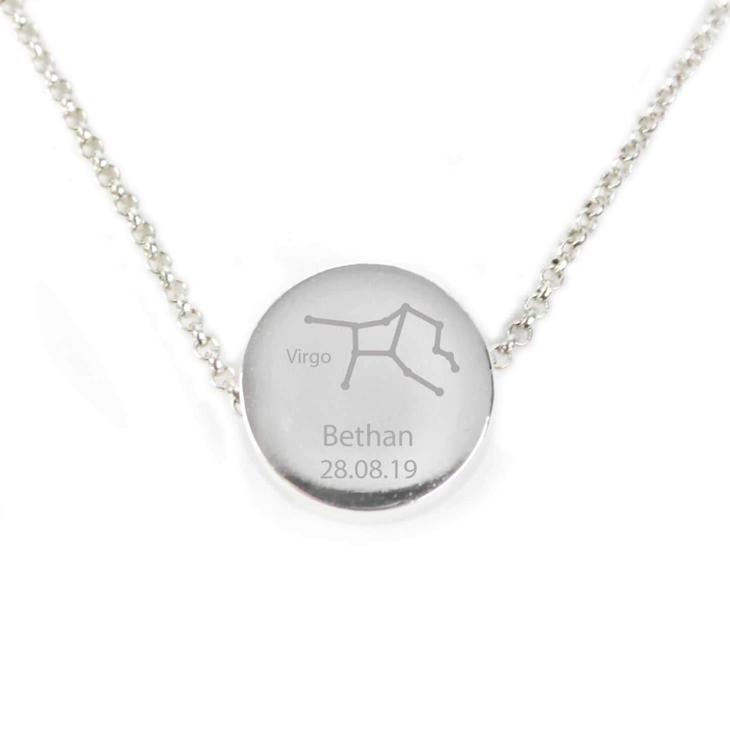 Personalised Virgo Zodiac Star Sign Silver Tone Necklace (August 23rd - September 22nd) - MK&JD Gifts