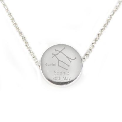 Personalised Gemini Zodiac Star Sign Silver Tone Necklace (May 21st - June 20th) - MK&JD Gifts