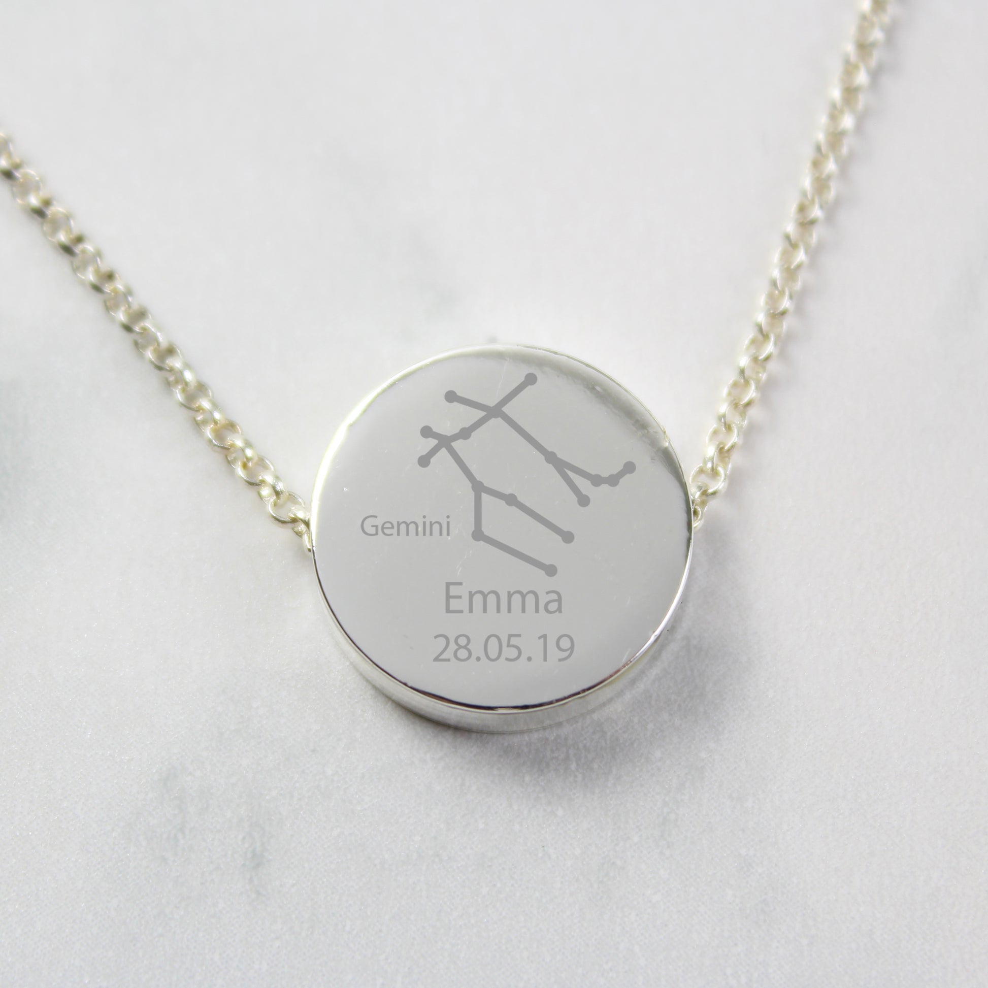 Personalised Gemini Zodiac Star Sign Silver Tone Necklace (May 21st - June 20th) - MK&JD Gifts